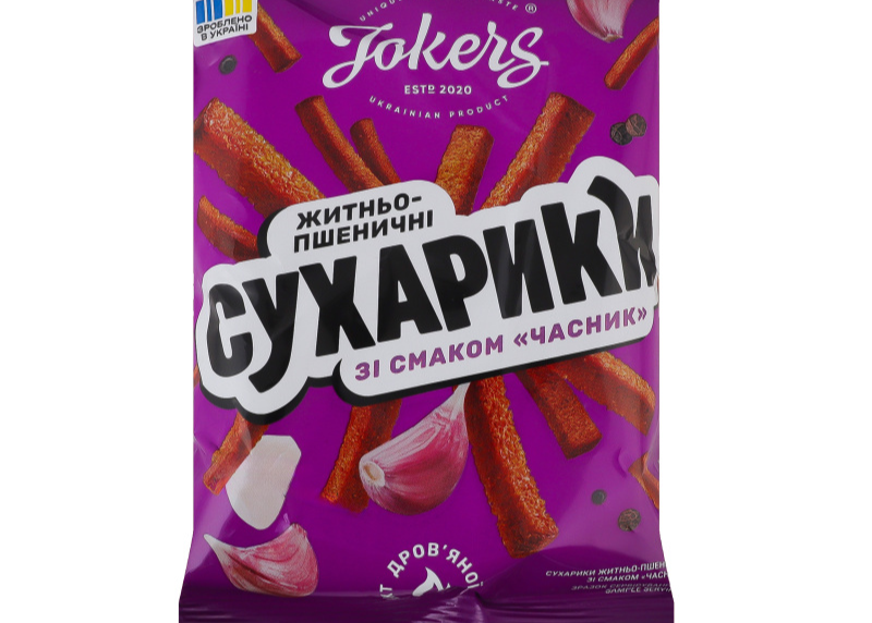 Сухарики житньо-пшеничні Jokers "Часник" 60гр. ТМ Jokers+
