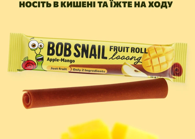 Цукерки фруктові Looong Roll Bob Snail "Яблуко-Манго" 15 гр. ТМ Bob Snail+