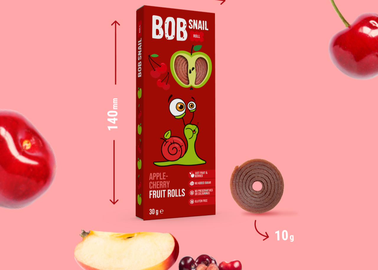 Цукерки фруктові Roll Bob Snail "Яблуко-Вишня" 30 гр. ТМ Bob Snail+