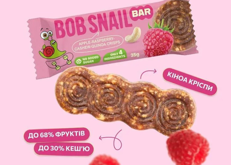 Батончик фруктово-горіховий Bar Bob Snail "Яблуко-Малина-Кеш'ю-Кріспі Кіноа" 35 гр. ТМ Bob Snail+