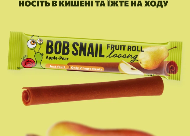 Цукерки фруктові Looong Roll Bob Snail "Яблуко-Груша" 15 гр. ТМ Bob Snail+