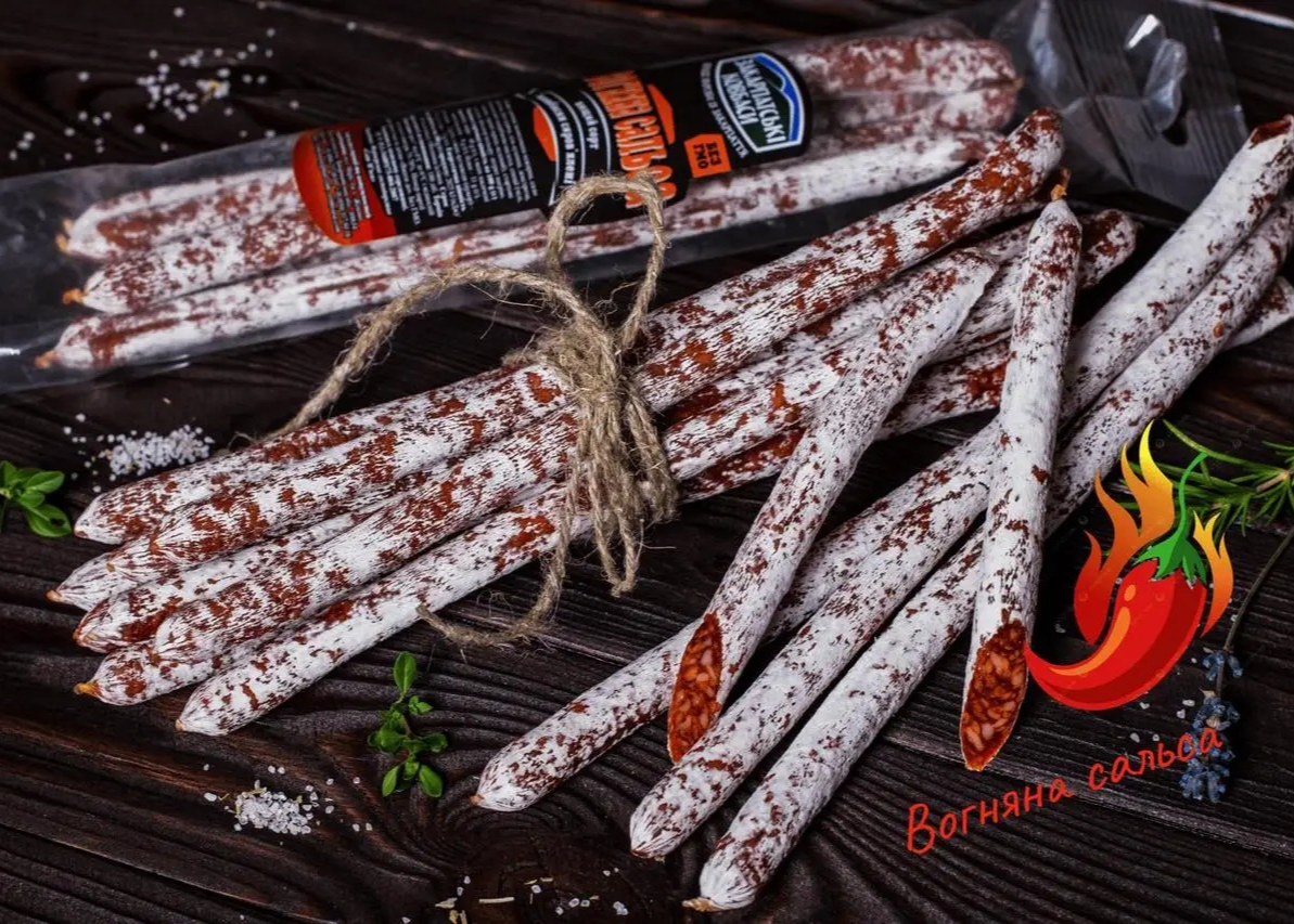 Ковбаски с/в "Вогняна Сальса" гострі курячі з пліснявою ТМ Закарпатські Ковбаси+