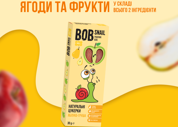 Цукерки фруктові Roll Bob Snail "Яблуко-Груша" 30 гр. ТМ Bob Snail+