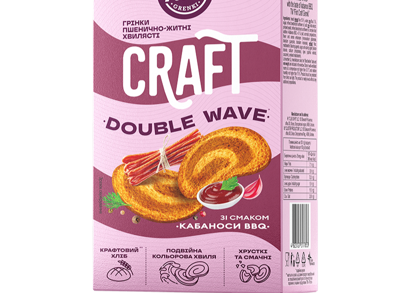 Грінки Double Wave "Кабаноси BBQ" житньо-пшеничні мікс (коробка) 70гр. ТМ Flint Craft