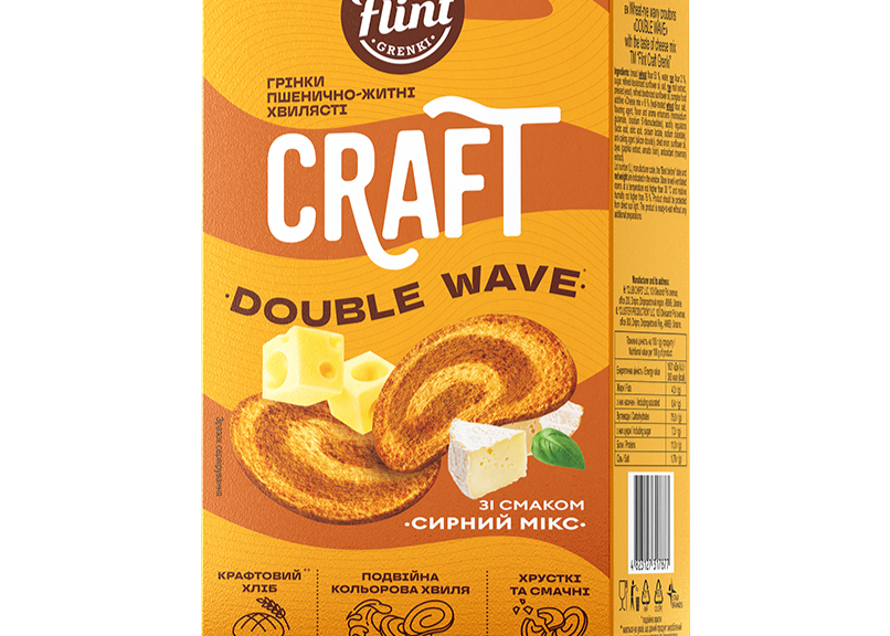 Грінки Double Wave "Сирний Мікс" житньо-пшеничні мікс (коробка) 70гр. ТМ Flint Craft