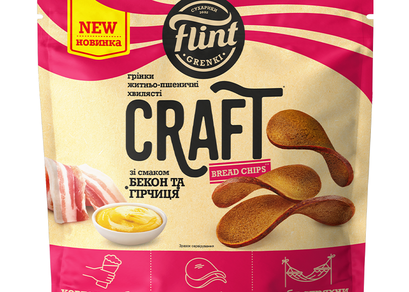 Грінки "Бекон та Гірчиця" житньо-пшеничні хвилясті 80 гр ТМ Flint Craft+