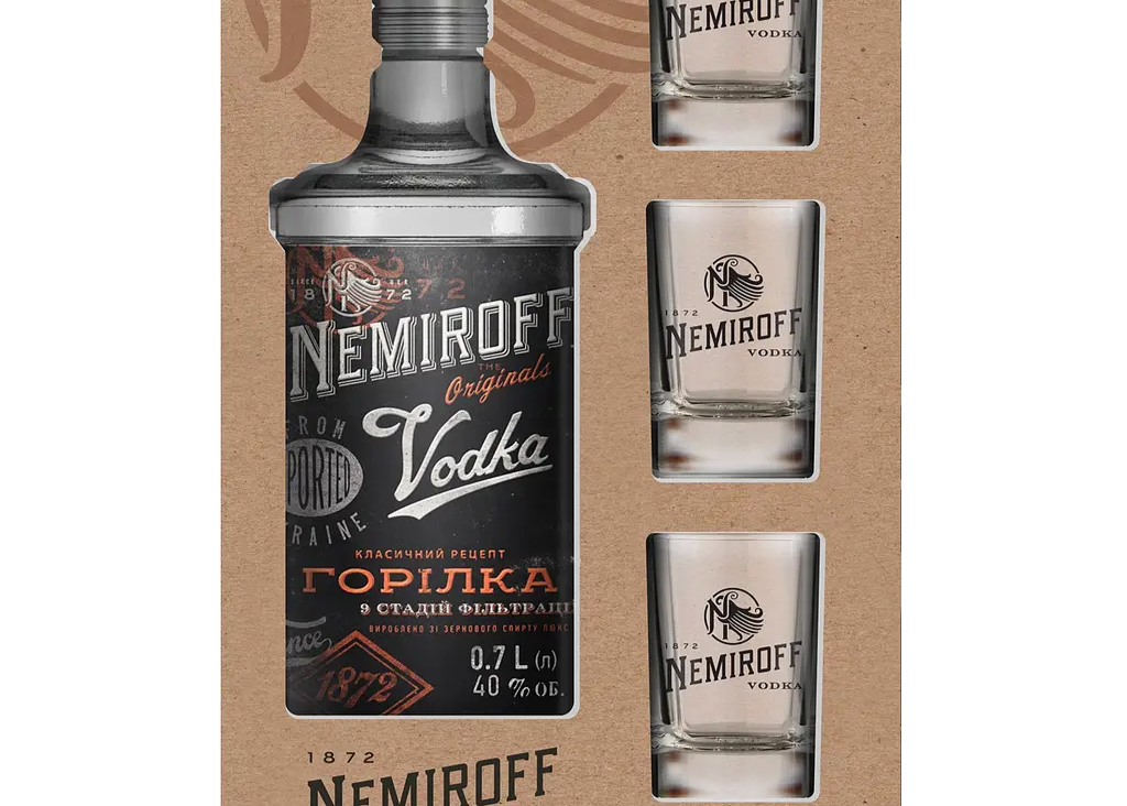 Подарунковий нвбір Горілка Nemiroff Originals 0.700л. Алк.40% + 3 чарки ТМ Nemiroff+