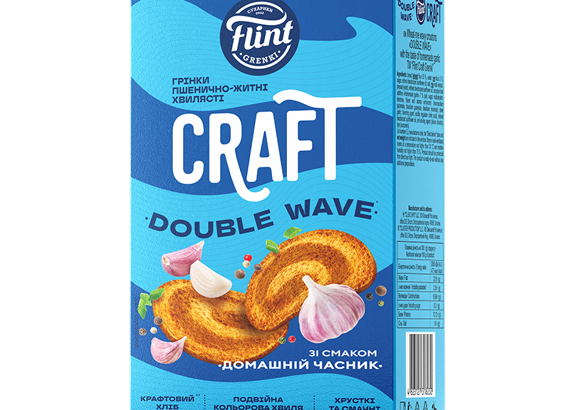 Грінки Double Wave "Домашній Часник" житньо-пшеничні мікс (коробка) 70гр. ТМ Flint Craft