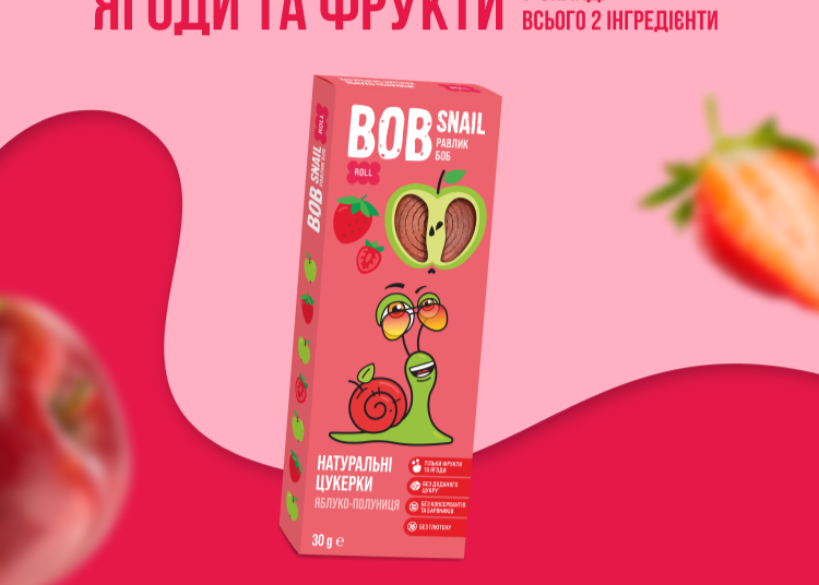 Цукерки фруктові Roll Bob Snail "Яблуко-Полуниця" 30 гр. ТМ Bob Snail+