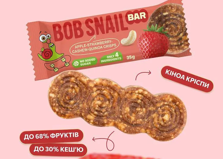 Батончик фруктово-горіховий Bar Bob Snail "Яблуко-Полуниця-Кеш'ю-Кріспі Кіноа" 35 гр. ТМ Bob Snail+