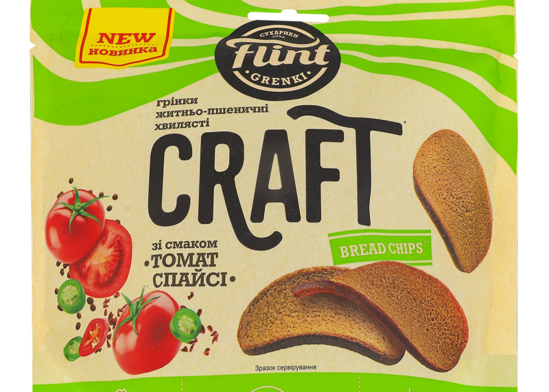 Грінки "Томат спайсі" житньо-пшеничні хвилясті 80г TM Flint Craft+