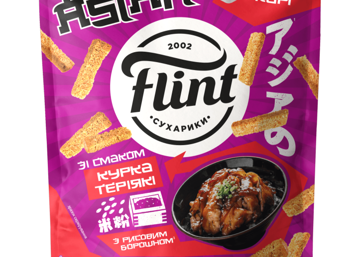 Сухарики пшеничні Flint Asian "Курка Теріякі+Соус Карі" 60гр. (рисове борошно) ТМ Flint+
