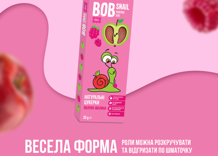 Цукерки фруктові Roll Bob Snail "Яблуко-Малина" 30 гр. ТМ Bob Snail+