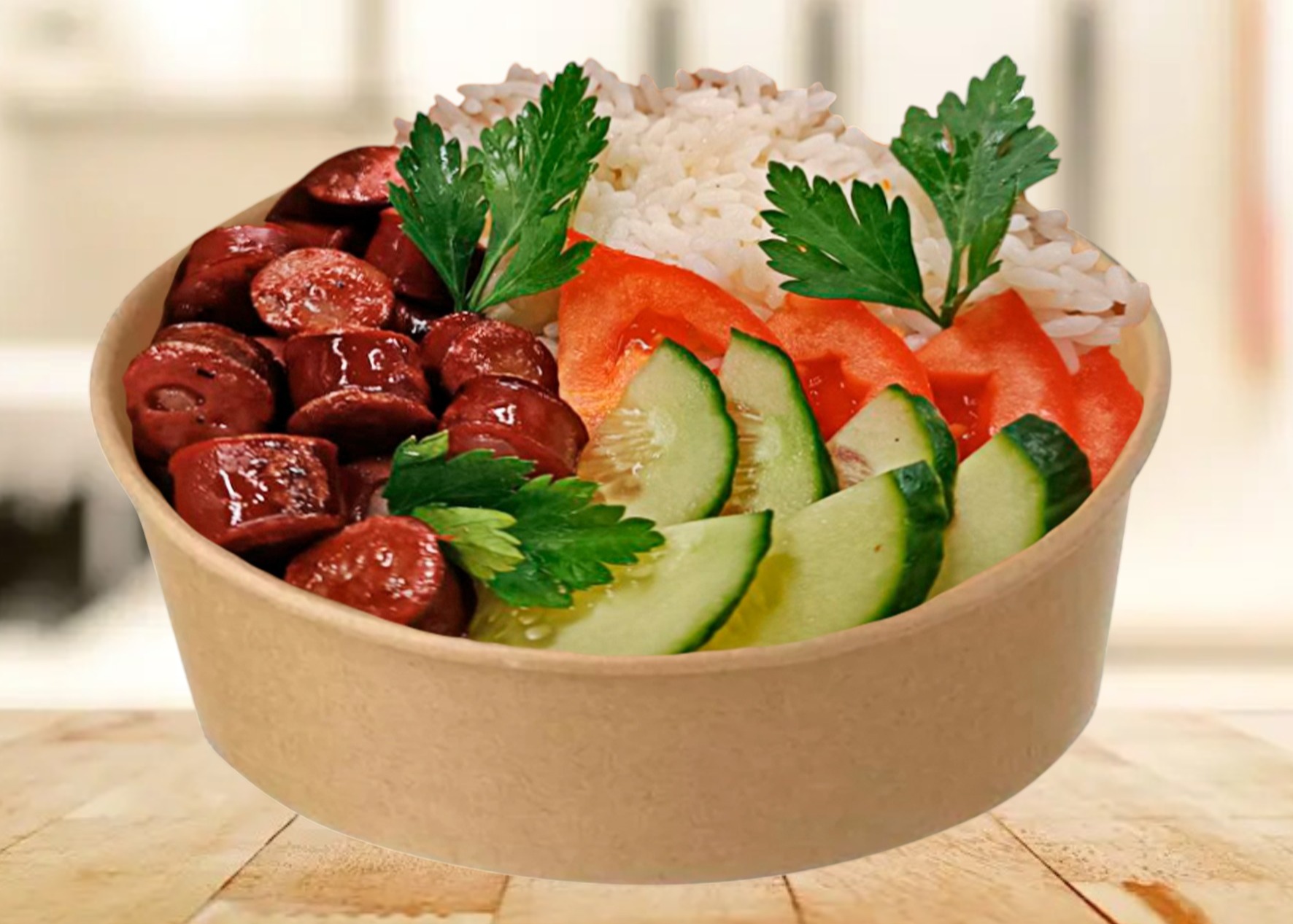 Боул з рисом та мисливськими ковбасками